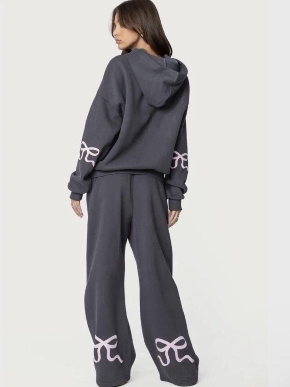 Edikted Bonney Bow Detail Hoodie Dark Gray Sz Small